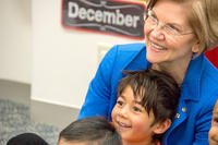 Sen. Elizabeth Warren, D-Mass., meets with students and teachers at the Sullivans School onboard U.S. Fleet Activities (FLEACT) Yokosuka, March 27, 2018. (U.S. Navy photo/Garrett Zopfi)