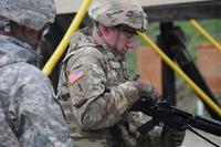 Maj. Gen. Mark Palzer, commanding general of the U.S. Army Reserve’s 99th Readiness Division, prepares to fire on the rifle range during a ribbon-cutting ceremony April 26, 2019, for the Keystone Local Training Area in Greenwood Township, Pennsylvania. This revitalized training area will help the Army Reserve remain the most capable, combat-ready and lethal federal reserve force in the nation’s history. (Salvatore Ottaviano/U.S. Army)