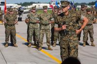 FILE -- U.S. Marine Corps Lt. Col. Christopher N. Kinsey gives his remarks during the CNATT change of command ceremony, Marine Corps Air Station New River, June 9, 2017. (U.S. Marine Corps/Lance Cpl. Austin M. Livingston)