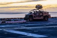 Marine Cpls. Fernando Anzaldua III and Jordan Gillett, gunners attached to the 22nd Marine Expeditionary Unit, perform system checks on a Light Marine Air Defense Integrated System aboard the Wasp-class amphibious assault ship USS Kearsarge (LHD 3) as it transits the Suez Canal on Jan. 12, 2019. (U.S. Navy photo by Mass Communication Specialist 1st Class Mike DiMestico)