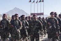 Afghan National Army Special Operations Commandos wearing their maroon berets during the graduation ceremony.