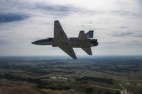 A pilot from the 71st Flying Training Wing soars through the sky in a T-38C Talon July 26, 2019, over Oklahoma. (U.S. Air Force/Senior Airman Taylor Crul)