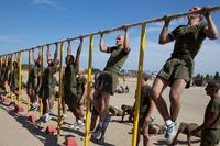 Marine Corps Recruit Depot San Diego recruiters doing pull-ups.