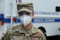 Senior Airman Anita Walter poses for a photo outside Bellevue Hospital in New York City, April 4, 2020.