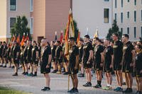 soldiers in PT uniform in formation