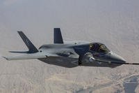 An F-35B Lightning II Joint Strike Fighter with Marine Fighter Attack Squadron 121, 3rd Marine Aircraft Wing, refuels during a fixed-wing aerial refueling training