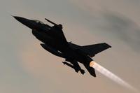 An F-16 Fighting Falcon takes off for a training sortie.