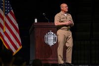 Chief of Naval Operations (CNO) Adm. Mike Gilday speaks to 1st Class midshipmen