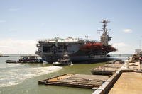 aircraft carrier USS John C. Stennis (CVN 74) gets underway from Naval Station Norfolk