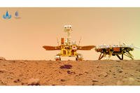 Chinese Mars rover Zhurong is seen near its landing platform taken by a remote camera