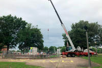 A heavy crane to help dig up the remains of former Confederate Gen. Nathan Bedford Forrest.