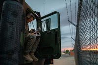Marine Corps Sgt. Micheal Crissy, a motor vehicle operator, reviews the turn-by-turn instructions on Fort Huachuca