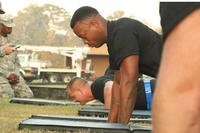 A soldier performs push-ups during an Army physical fitness test.
