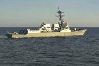 destroyer USS Chafee is seen from Russian navy's Admiral Tributs destroyer