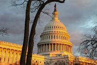 The U.S. Capitol building is lit up with sunlight in Washington, D.C.