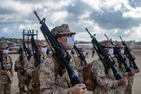 U.S. Marine recruits in formation at Marine Corps Recruit Depot San Diego.