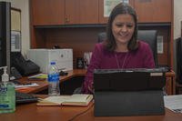 A community readiness specialist participates in a Military Spouse Career Empowerment Expo at Moody Air Force Base, Georgia.