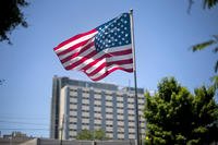 American flag flies in front of the Atlanta VA Medical Center in Atlanta.