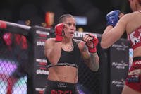 Liz Carmouche fights Kana Watanabe during a Bellator 261 mixed martial arts bout in Uncasville, Connecticut. 