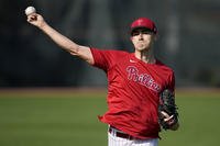 Philadelphia Phillies pitcher Noah Song throws in Clearwater, Fla.
