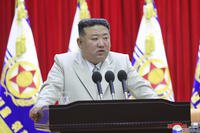 North Korean leader Kim Jong Un speaks during his visit to the navy headquarter in North Korea