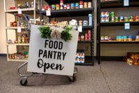 A welcome sign is on display at the Fairchild Food Pantry at Fairchild Air Force Base, Washington