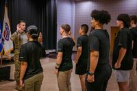 Commander of the Springfield Recruiting Company, swears in six recruits