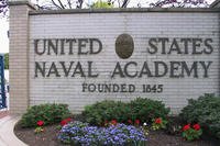 A sign at the entrance to the United States Naval Academy in Annapolis, Maryland
