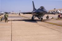 F-16 Fighting Falcon is recovered after aerial maneuvers