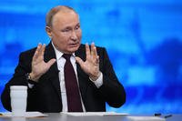 Russian President Vladimir Putin speaks during his annual news conference in Moscow, Russia