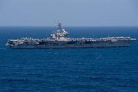The aircraft carrier USS Dwight D. Eisenhower (CVN 69) sails in the Gulf of Aden.