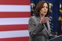 Vice President Kamala Harris delivers a speech on healthcare at an event in Raleigh