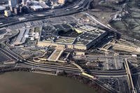 The Pentagon is seen in this aerial view made through an airplane window in Washington.