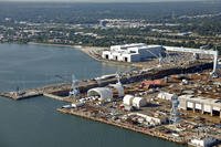 Newport News Shipbuilding is seen from an aerial view in 2019.