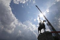 A statue of confederate general Stonewall Jackson is removed