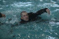 A recruit with Mike Company, 3rd Recruit Training Battalion, conducts swim qualification aboard Marine Corps Recruit Depot Parris Island, S.C.