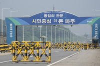 Barricades are placed near the Unification Bridge, which leads to the Panmunjom in the Demilitarized Zone
