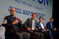 Chief Master Sergeant of the Space Force John Bentivegna speaks on a panel at the ‘Fly Me to the Moon’ film premiere in Washington, D.C.
