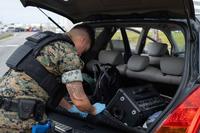 U.S. Marine military police officer searches a vehicle