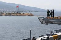 The amphibious assault ship USS Wasp (LHD 1) transits into Izmir, Turkey, Sept. 1, 2024, for a scheduled port visit.