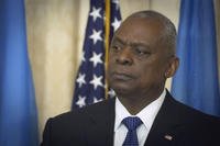 U.S. Secretary of Defense Lloyd Austin speaks at Diplomatic Academy of Ukraine in Kyiv, Ukraine.
