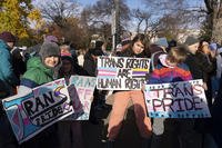 Children supporting transgenders rights protest during a rally outside of the Supreme Court in Washington.