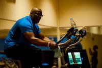 Master Sgt. Dante Brooks, 8th Operations Support Squadron host aviation resource management superintendent, leads a spin class at Kunsan Air Base, Republic of Korea.