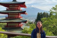 Maddy Longwell at Chureito Pagoda in Fujiyoshida, Japan