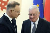 Poland's President Andrzej Duda greets U.S. envoy to Ukraine, Keith Kellog