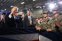 Pres. Trump greets troops after speaking aboard the USS Wasp in Yokosuka, Japan