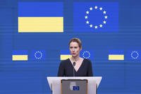 European Union foreign policy chief Kaja Kallas speaks during a press conference