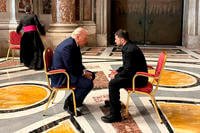 Ukraine's President Volodymyr Zelenskyy, right, and President Donald Trump, talk