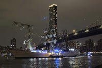 A masted Mexican navy training ship, the Cuauhtémoc, sits stranded in New York City.