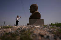 bust of Elon Musk near SpaceX's Starbase